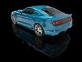 Metallic bright blue modern muscle car - back view Royalty Free Stock Photo