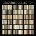 Metallic, bronze, gold, silver, chrome, copper metal foil texture gradient template Vector swatch set Royalty Free Stock Photo