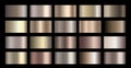 Metallic, bronze, silver, gold, chrome, copper metal foil texture gradient Vector swatch set