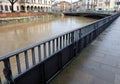 very long metallic bulkheads to protect Vicenza City in northern Italy during the flood in winter Royalty Free Stock Photo