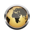 Metallic button with globe. Vector illustration. Royalty Free Stock Photo