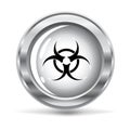 Metallic button with a hazard sign. vector