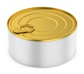 Metallic canned round with open key, metal jar isolated on white Royalty Free Stock Photo