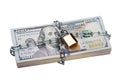 Metallic Chain And Padlock Around Dollar Bundle Royalty Free Stock Photo