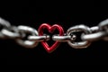 Metallic Chain with Red Heart Link Symbolizing Love and Strength Royalty Free Stock Photo