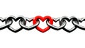 Metallic Chains shaped like a heart Locked with a red one in the middle