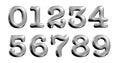 Metallic chrome alphabet, numbers, zero, one, two, three, four, 3d illustration Royalty Free Stock Photo