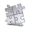 Metallic chrome jigsaw puzzle pieces isolated on white background with shadow Royalty Free Stock Photo