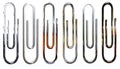 Metallic, chrome, silver paperclips isolated