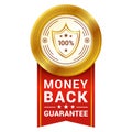 Metallic circle money back guarantee sign red ribbon vector illustration customer satisfied approval Royalty Free Stock Photo