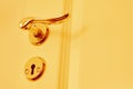 Metallic classic door knob in warm tone. Open closed