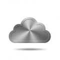 A metallic cloud-shaped icon with a brushed steel texture is centered against a white Royalty Free Stock Photo