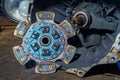 Metallic clutch expire on background gear transmission Royalty Free Stock Photo