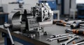 Metallic Component Secured In a Vise on a Workbench Displaying Engineering Tools and Industrial Arrangement Royalty Free Stock Photo