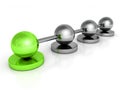 Metallic concept sphere network with green leader ball Royalty Free Stock Photo