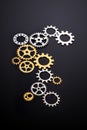 Metallic Connected Gears Concept in Gold / Silver Color Royalty Free Stock Photo