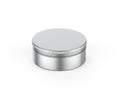 Metallic cosmetic jar mockup, blank aluminium round tin box on isolated white background