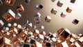 Metallic cubes falling and accumulating, creating an abstract banner background Royalty Free Stock Photo