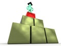 Metallic Cubes Pyramid with a cartoon man on top Royalty Free Stock Photo