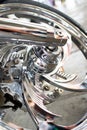 metallic custom wheel with chrome spokes detail of custombike motorcycle or chopper bike