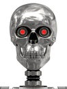 Metallic cyborg head with red eyes