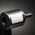 A metallic cylindrical component with a black matte finish and a flat white label. It has Royalty Free Stock Photo