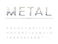 Metallic 3d font. Classic silver colored ABC letters and numbers. Elegant metal alphabet. Vector