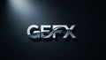 Metallic 3D lettering GFX is displayed against a dark gradient background Royalty Free Stock Photo