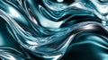 Metallic 3D waves in a futuristic silver and teal gradient, flowing across a dark backdrop with Royalty Free Stock Photo