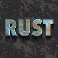 Metallic 3d words, dark background, rust, 3d illustration