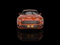 Metallic dark orange muscle car - black showroom