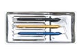 Metallic dentist tools close up Royalty Free Stock Photo