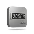 Metallic Digital Counter Display with Increment and Decrement Buttons: 3D Render of a Modern Technology Interface Element