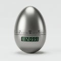 Metallic egg-shaped kitchen timer with a digital display on the front showing an Royalty Free Stock Photo