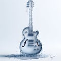 a metallic electric guitar covered in water on the ground with ice