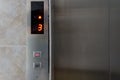 Metallic elevator panel with button and led display.  Interior and closeup of metal buttons in elevator Royalty Free Stock Photo