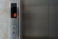 Metallic elevator panel with button and led display.  Interior and closeup of metal buttons in elevator Royalty Free Stock Photo
