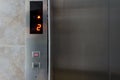Metallic elevator panel with button and led display.  Interior and closeup of metal buttons in elevator Royalty Free Stock Photo