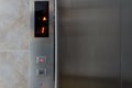 Metallic elevator panel with button and led display.  Interior and closeup of metal buttons in elevator Royalty Free Stock Photo