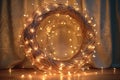 metallic fairy lights spiraled around a woven wreath