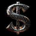 Metallic Fish Scale Dollar Sign isolated on Black Background.