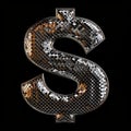 Metallic Fish Scale Dollar Sign isolated on Black Background.