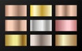 Metallic foil texture silver, steel, chrome, platinum, copper, bronze, aluminum, rose gold gradient swatches.