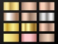 Metallic foil texture silver, steel, chrome, platinum, copper, bronze, aluminum, rose gold gradient swatches.