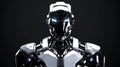 Metallic Futuristic Robot Bust with Glowing Lenses on Dark Studio Background, 3D Illustration Royalty Free Stock Photo