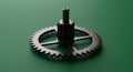 A metallic gear placed on a green surface. The gear features a circular shape with Royalty Free Stock Photo