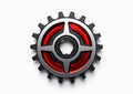 metallic gear with red detailing on a minimalist white background Royalty Free Stock Photo
