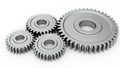 Metallic gears and cogs interlocking in a complex mechanical system on a white background Royalty Free Stock Photo
