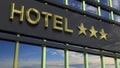 Metallic glass hotel sign board with three golden stars