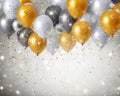 metallic glitter balloons and confetti in the background. Royalty Free Stock Photo